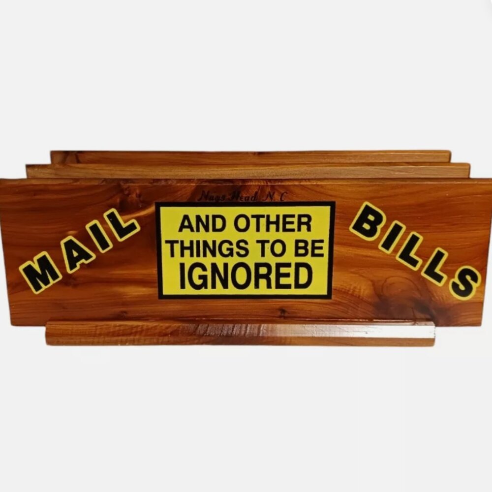 Organizer 70s 80s 3 Slot Solid Wood Mail Bills and Other Things To Be Ignored